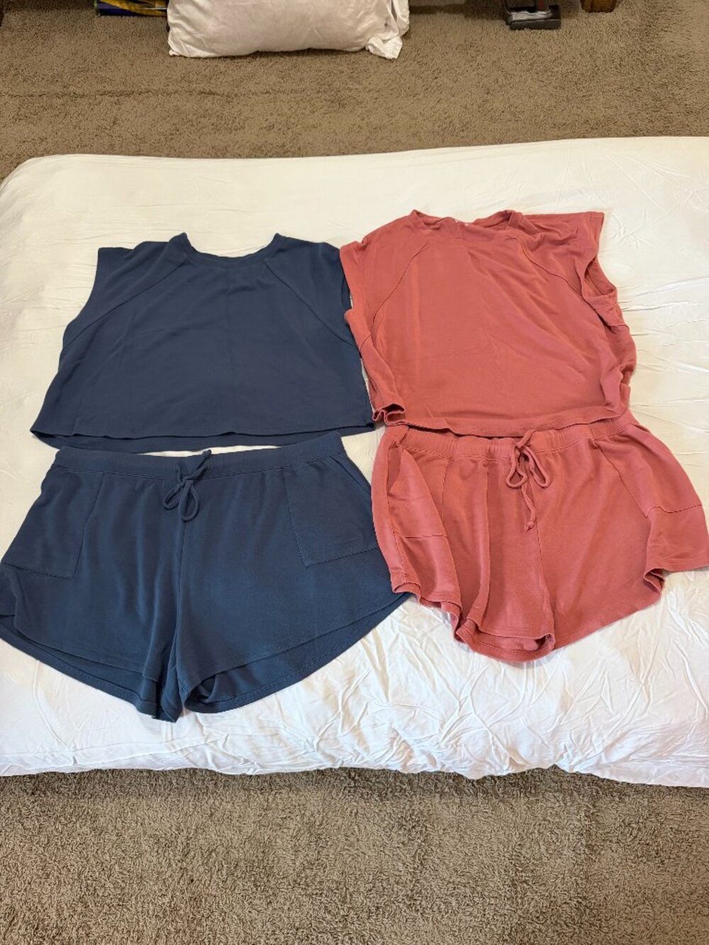 Softies Brand Women's Ribbed Lounge Short Set - Blue & Coral